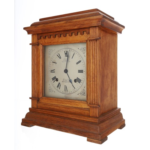 1203 - American early 20th century oak mantel clock, the 6.5