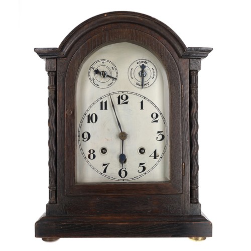 1209 - Stained oak mantel clock,  the 6