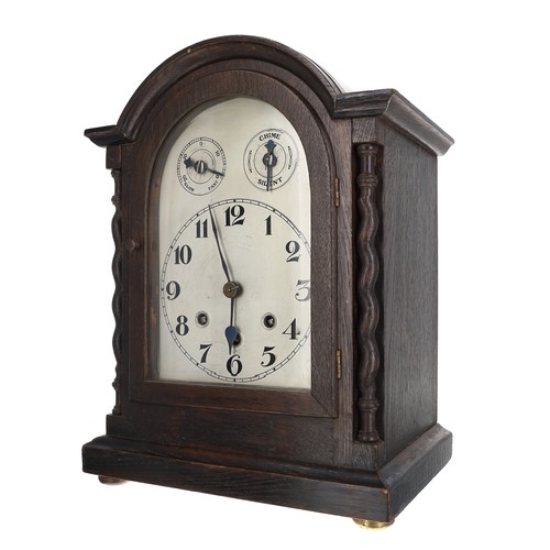 1209 - Stained oak mantel clock,  the 6