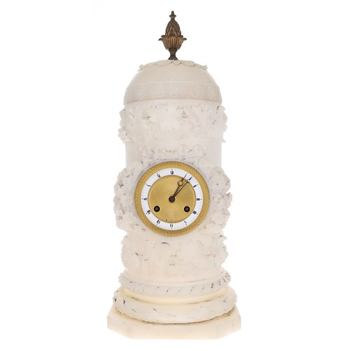 1215 - Decorative 19th century French alabaster clock, the 3
