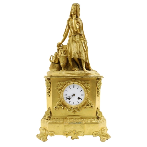 1217 - 19th century French gilt metal figural mantel clock, the 3.25