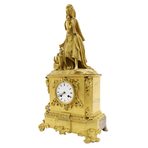 1217 - 19th century French gilt metal figural mantel clock, the 3.25