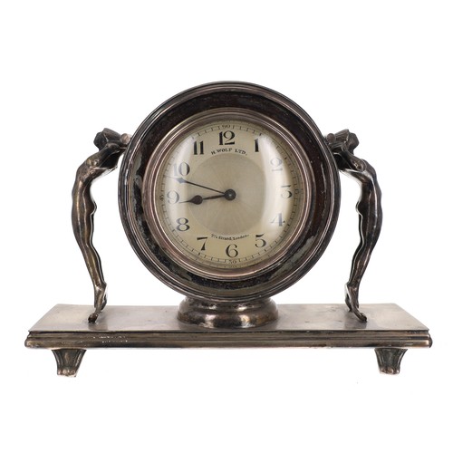 1220 - Art Deco silver plated mantel clock timepiece, the 3.5