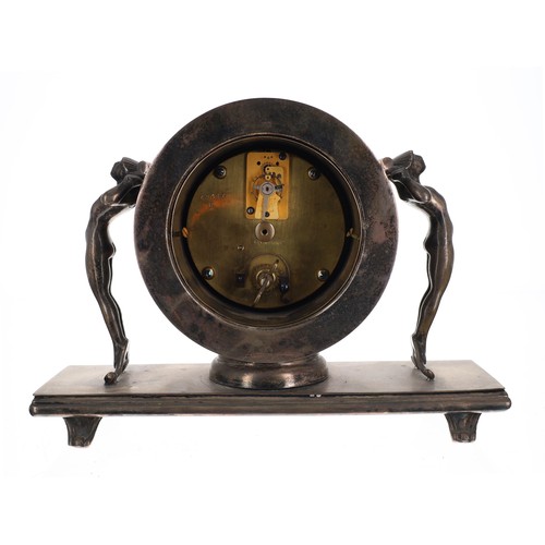 1220 - Art Deco silver plated mantel clock timepiece, the 3.5
