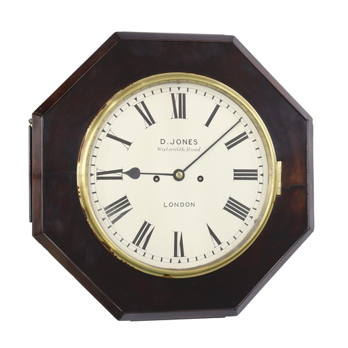1245 - 19th century octagonal mahogany double fusee wall clock with pull repeat, the 10