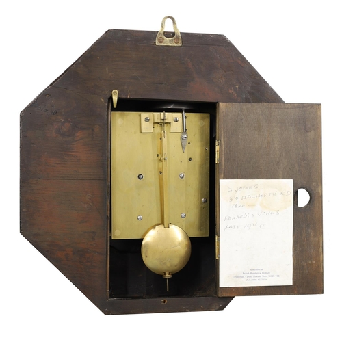 1245 - 19th century octagonal mahogany double fusee wall clock with pull repeat, the 10