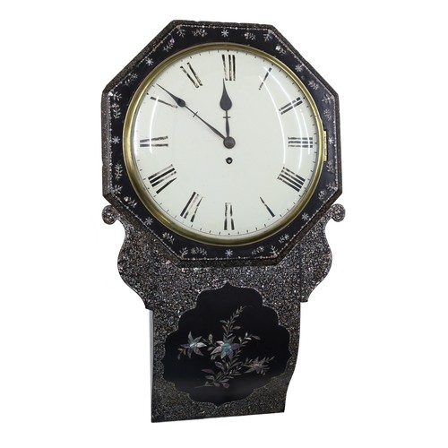 1246 - Victorian papier maché single fusee drop dial wall clock, the 12