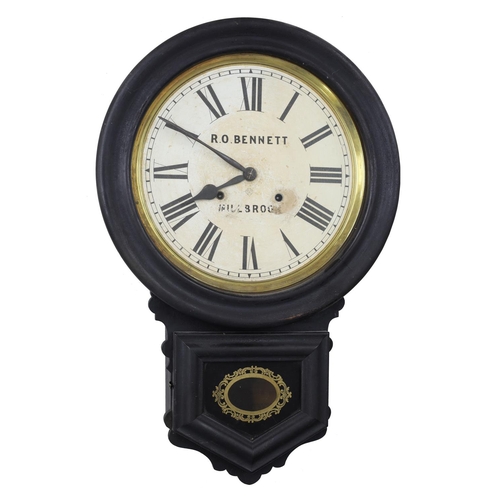 1248 - Ansonia Clock Co. two-train spring driven&nbsp; ebonised drop dial wall clock, the 12