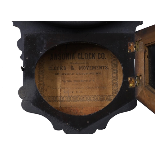 1248 - Ansonia Clock Co. two-train spring driven&nbsp; ebonised drop dial wall clock, the 12