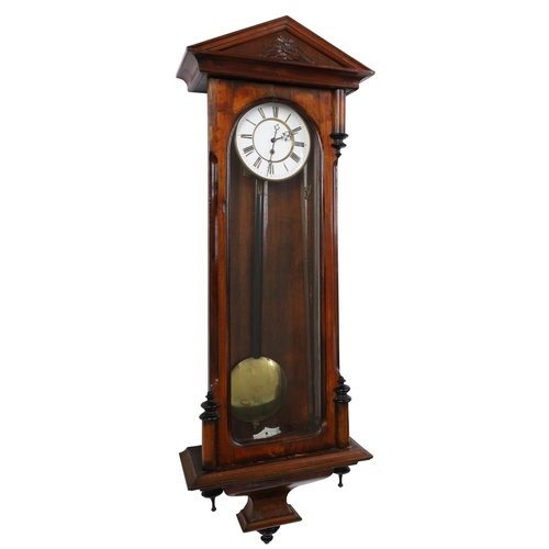 1251 - Vienna walnut cased single weight wall regulator clock (with pendulum and weight); with a Gustav Bec... 