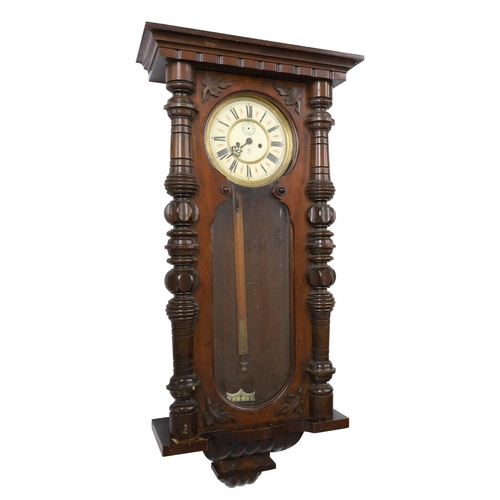 1251 - Vienna walnut cased single weight wall regulator clock (with pendulum and weight); with a Gustav Bec... 