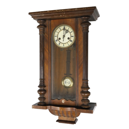 1252 - Two similar Vienna two train walnut cased wall clock (both with pendulums) tallest 31