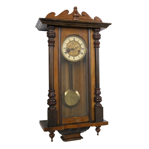 1252 - Two similar Vienna two train walnut cased wall clock (both with pendulums) tallest 31