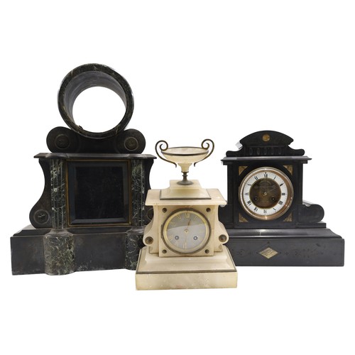 1332 - Late 19th century black slate and marble drumhead clock case, with 5.25