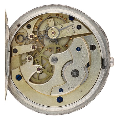 406 - Longines Baume - silver lever pocket watch, London 1884, signed movement with compensated balance an... 