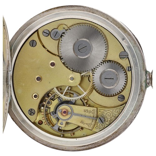 402 - Silver (0.935) lever pocket watch, unsigned movement with compensated balance and regulator, hinged ... 