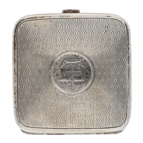 398 - Art Deco silver folding travel watch, silvered circular dial with Arabic numerals and outer minute t... 