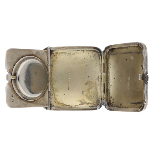 397 - Art Deco silver and blue guilloché enamel square cased folding travel purse watch, circular silvered... 