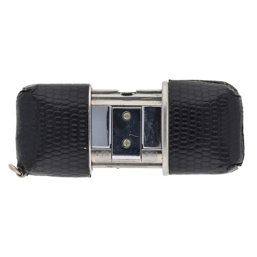 394 - Movado small purse watch with a snakeskin case, signed silvered dail with baton markers and date ape... 