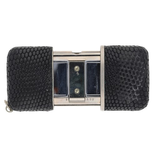 392 - Movado purse watch with a snakeskin case, with a square silvered dial, case no. 502, 49mm closed... 