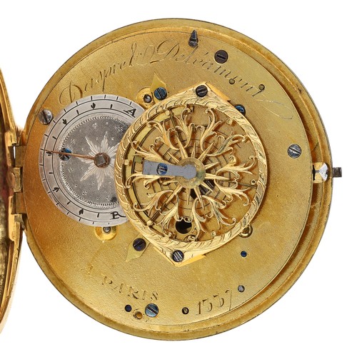 380 - Attractive French gold and enamel calendar verge pocket watch, the fusee movement signed 'Daspre &am... 