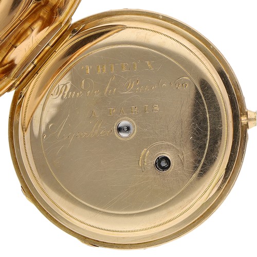 370 - Attractive French 18ct cylinder dress pocket watch, unsigned gilt movement with gilt three arm balan... 