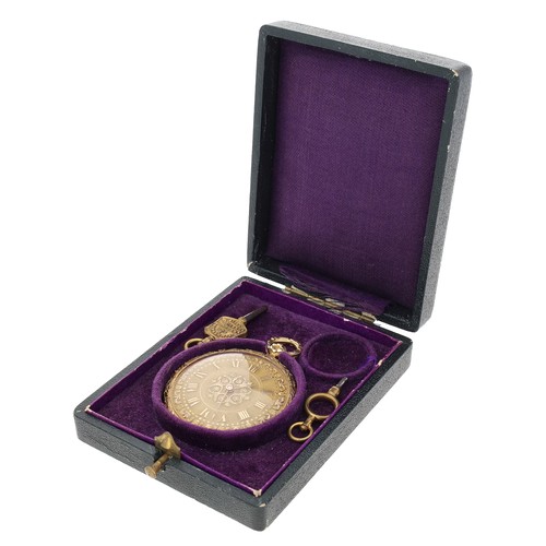 370 - Attractive French 18ct cylinder dress pocket watch, unsigned gilt movement with gilt three arm balan... 