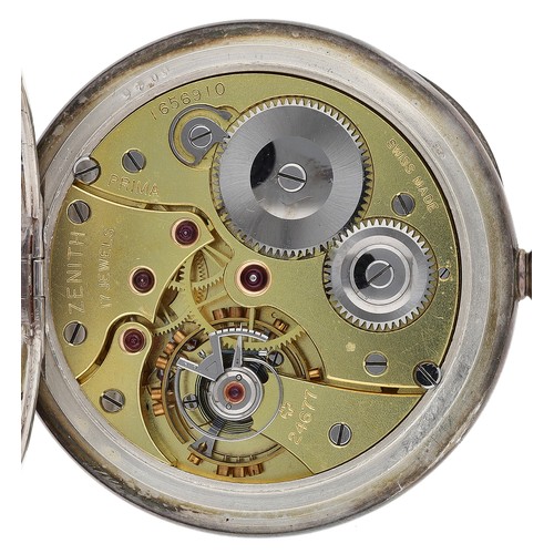 383 - Zenith Prima silver (0.935) lever pocket watch, signed 17 jewel gilt frosted movement, no. 1656910, ... 