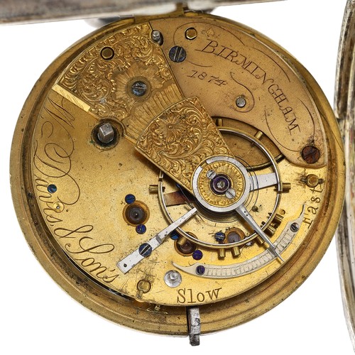 373 - W. Davis & Sons, Birmingham - Victorian silver fusee lever pocket watch, Chester 1874, signed mo... 