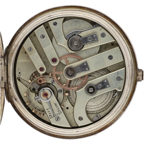 371 - Swiss silver fusee lever pocket watch with 'up/down' dial, the unsigned movement with compensated ba... 