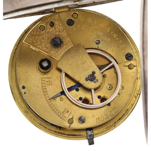 369 - Gibson Limited, Belfast - Edward VII silver fusee lever pocket watch, Chester 1902, signed movement,... 