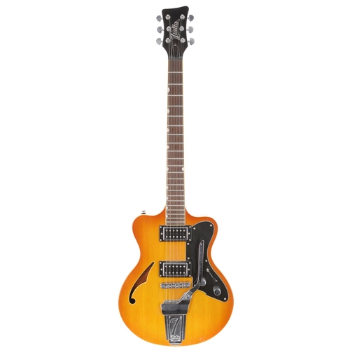 21 - Italia Maranello '61 electric guitar, made in Korea; Body: amber burst finished top upon brown mahog... 