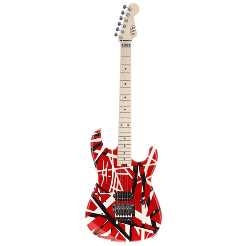 25 - 2021 EVH Red Striped Series electric guitar, made in Mexico; Body: Red, White & Black Stripe sig... 