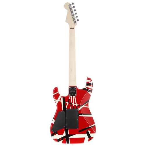 25 - 2021 EVH Red Striped Series electric guitar, made in Mexico; Body: Red, White & Black Stripe sig... 