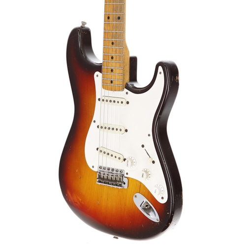 6 - 1959 Fender Stratocaster electric guitar, made in USA; Body: three-tone sunburst finished alder, som... 