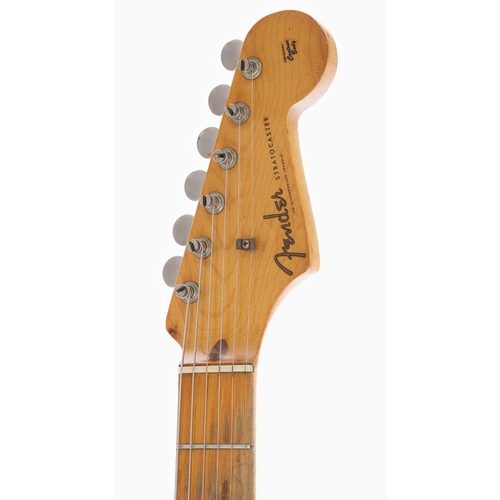 6 - 1959 Fender Stratocaster electric guitar, made in USA; Body: three-tone sunburst finished alder, som... 