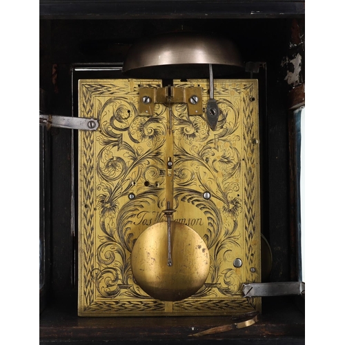 1229 - Jos Williamson, London - Early 18th century English ebonised double fusee verge bracket clock, the s... 