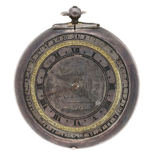 365 - Michael Bird, Oxon - Rare and fine 17th century pre-balance spring silver key wind 'puritan' calenda... 