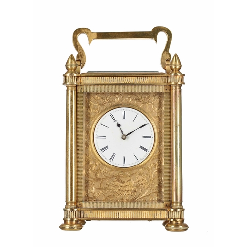 1039 - Good small 19th century English single fusee carriage clock timepiece, 1.75