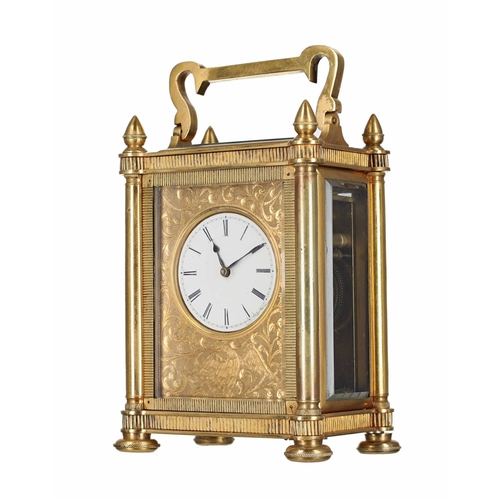1039 - Good small 19th century English single fusee carriage clock timepiece, 1.75