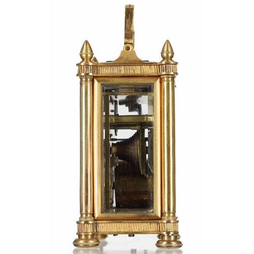 1039 - Good small 19th century English single fusee carriage clock timepiece, 1.75