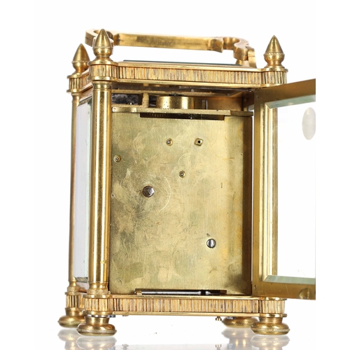 1039 - Good small 19th century English single fusee carriage clock timepiece, 1.75