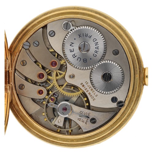 388 - Buren Grand Prix gold plated lever pocket watch, signed 15 jewel movement, with compensated balance ... 