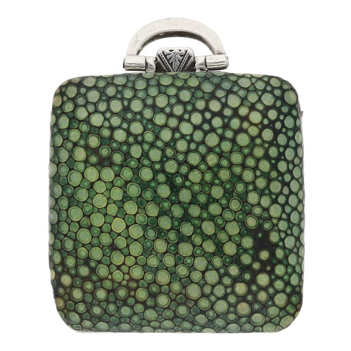 390 - Cyma silver and shagreen square travel purse watch, Birmingham 1933, case no. S 2670, square silvere... 