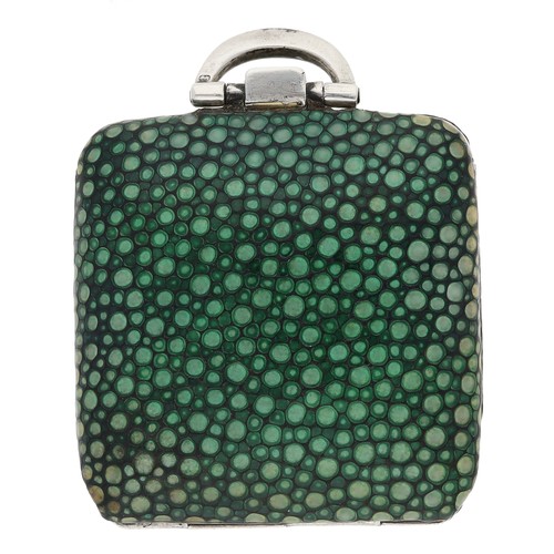 390 - Cyma silver and shagreen square travel purse watch, Birmingham 1933, case no. S 2670, square silvere... 