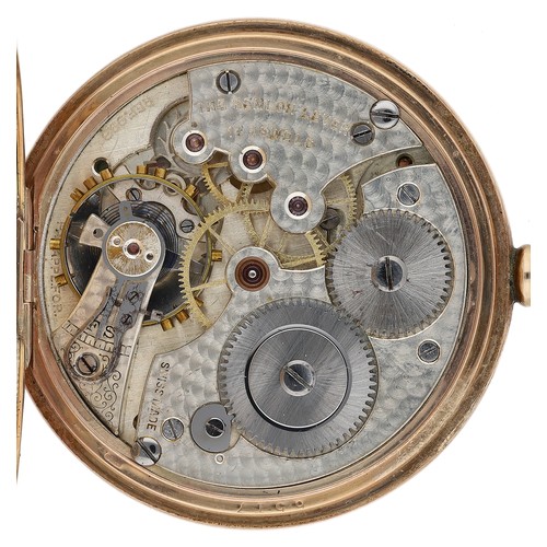400 - Swiss 9ct hunter lever pocket watch, Birmingham 1926. 17 jewel movement branded 'The Semloch Lever',... 