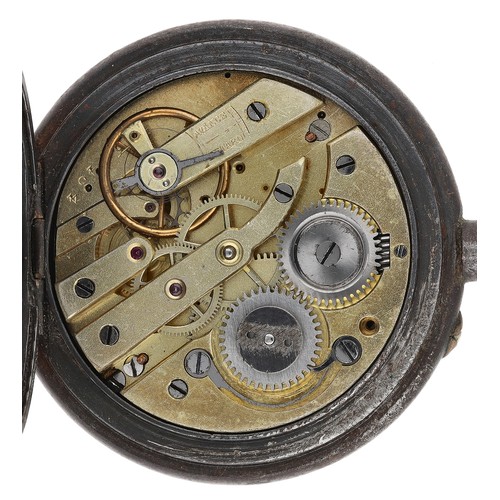 401 - Swiss gunmetal calendar cylinder pocket watch, bar movement with gilt three arm balance and regulato... 