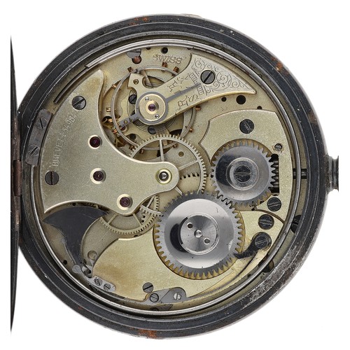 408 - Swiss quarter repeating gunmetal lever pocket watch, frosted movement with hammer striking a gong, c... 