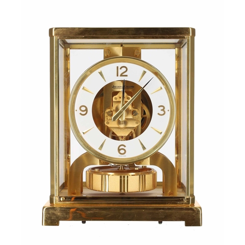 1225 - Jaeger Le-Coultre Atmos clock, white chapter ring with gilt Arabic numerals, the movement with maker... 