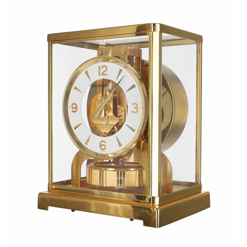 1225 - Jaeger Le-Coultre Atmos clock, white chapter ring with gilt Arabic numerals, the movement with maker... 